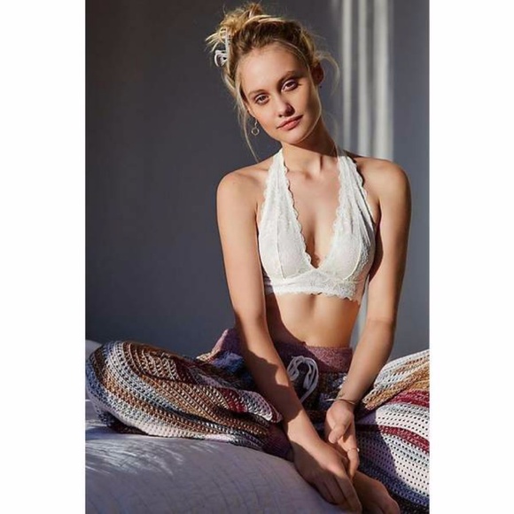 **FREE PEOPLE**LACE GALLOON**HALTER STYLE BRALETTE BRA**SMALL**IVORY & PURPLE** - Picture 2 of 6